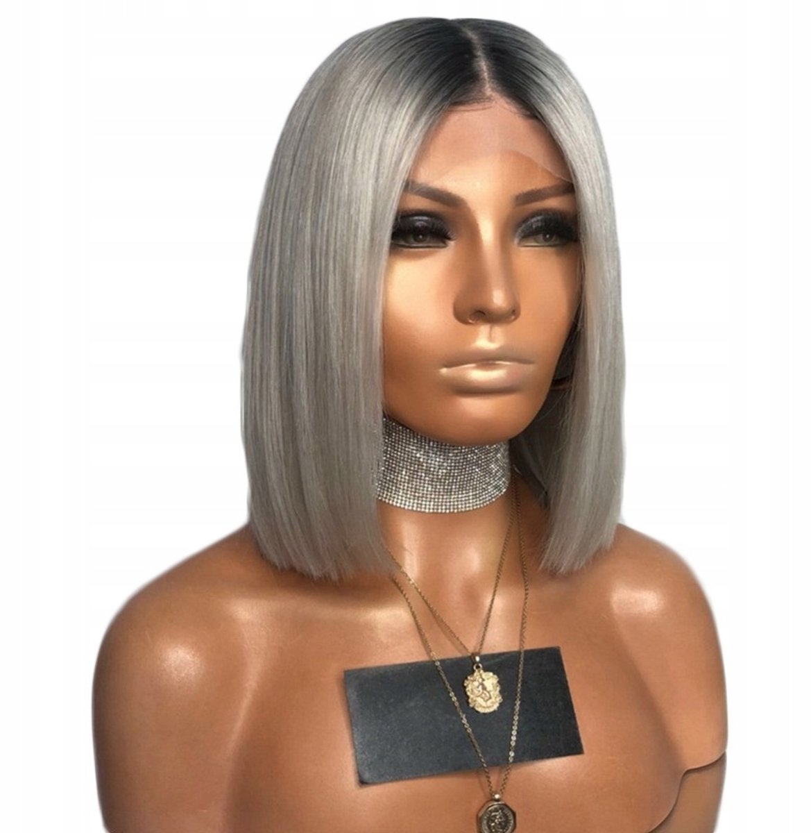 Damespruik Grijs Kort Bob Ombre Cosplay Verkleedkostuum W38