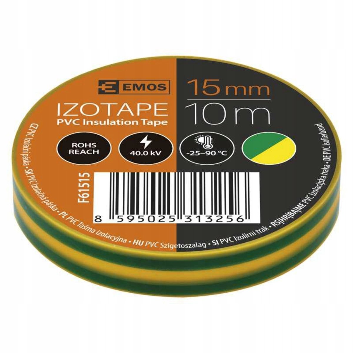 Isolatietape 15mm x 10m PVC Groen/Geel EMOS