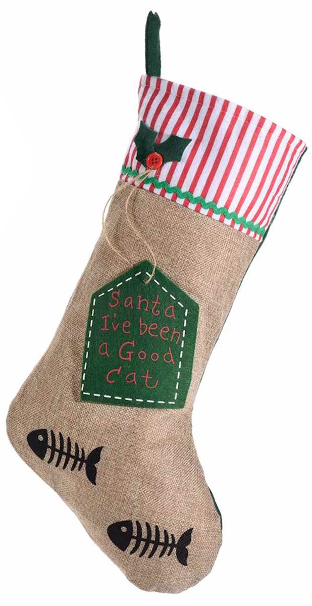 Kerstsok Kat - "Santa I've been a Good Cat" - 24 x 45 cm - Kerstsok om te vullen - Kerstdecoratie