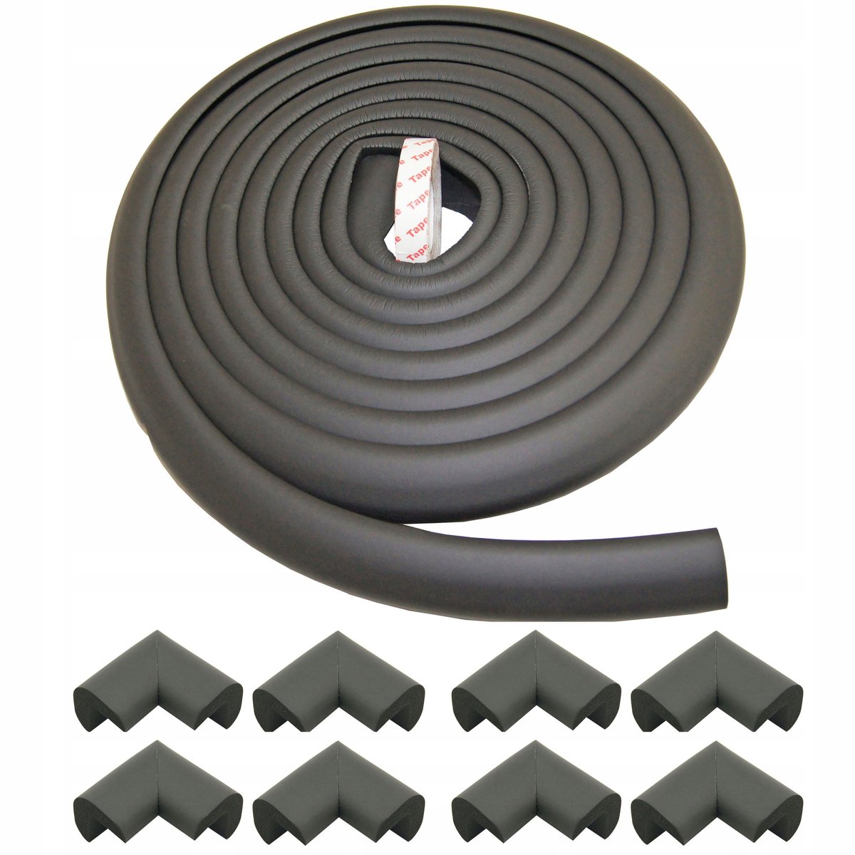 Zwarte Schuimrubber Beschermtape met 8 Hoekbeschermers - 5m