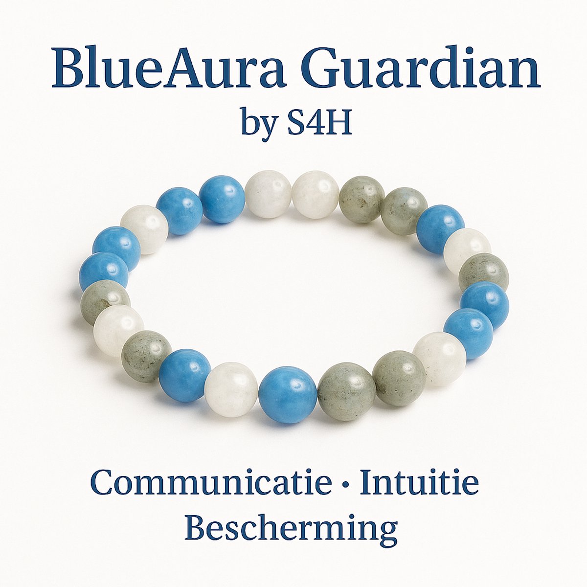 S4H BlueAura Guardian – Aquamarijn, Maansteen & Labradoriet Armband – Communicatie, Intuïtie & Bescherming – Handgemaakte Edelsteen Armband voor Keelchakra & Derde Oog