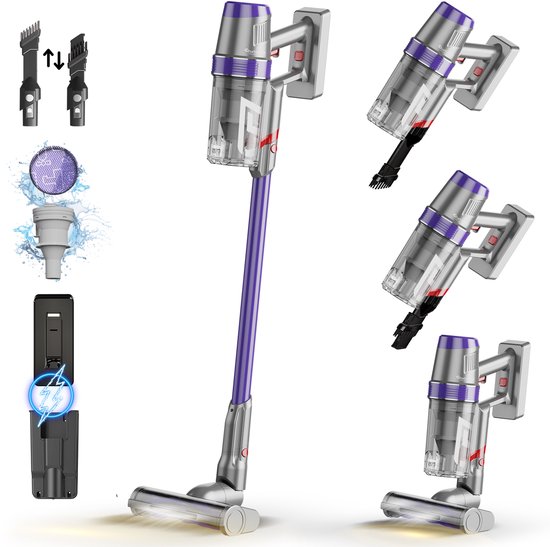 TurboTronic CF7 Draadloze Steelstofzuiger met Handstofzuiger - Hoge Zuikracht - Kruimeldief - Paars