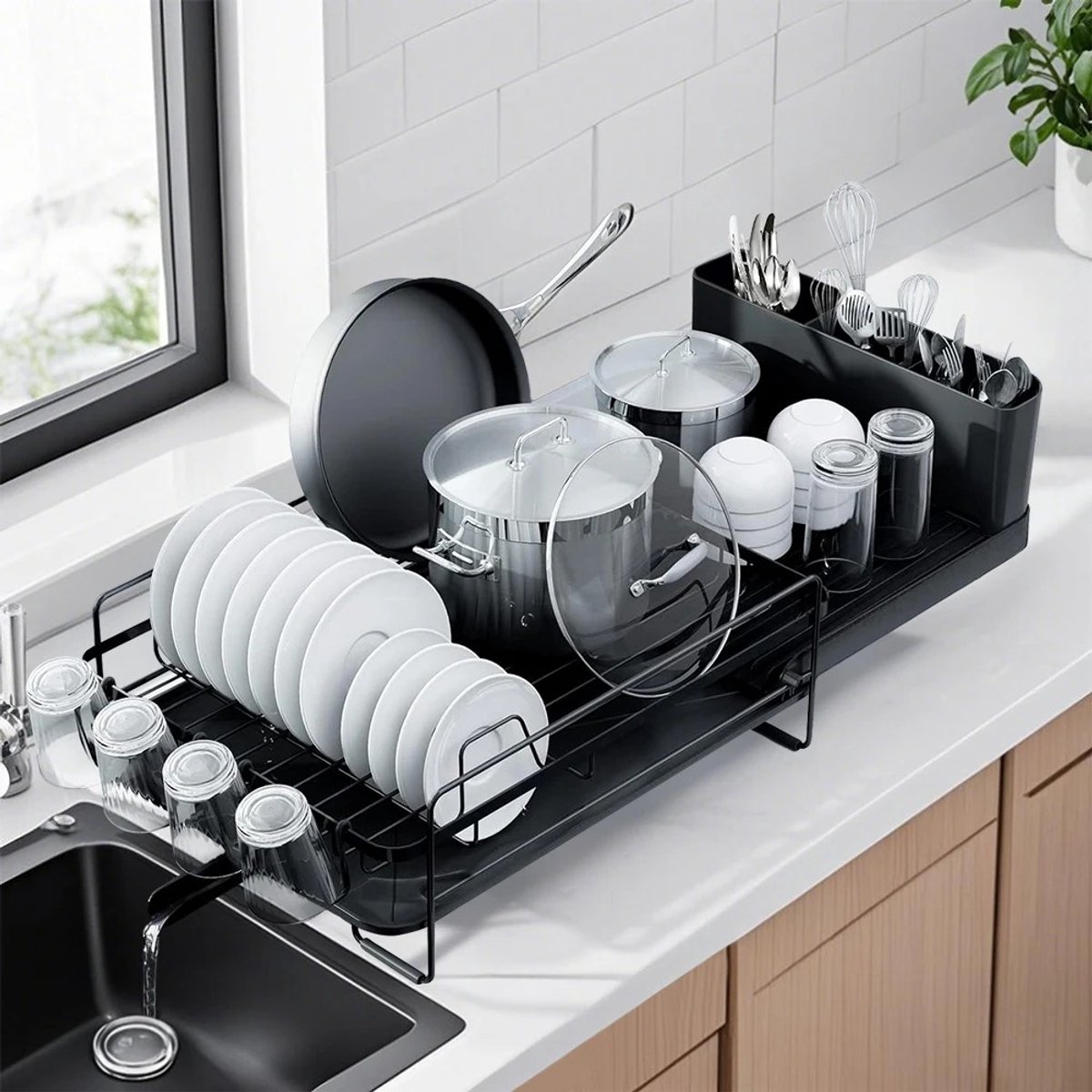 Afdruiprek -afwasrek - ideal voor keuken -met bestek en bekerhouders