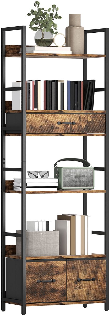 HOMCOM Boekenplank - Spaanplaat - 60x30x176cm - Rustiek Bruin