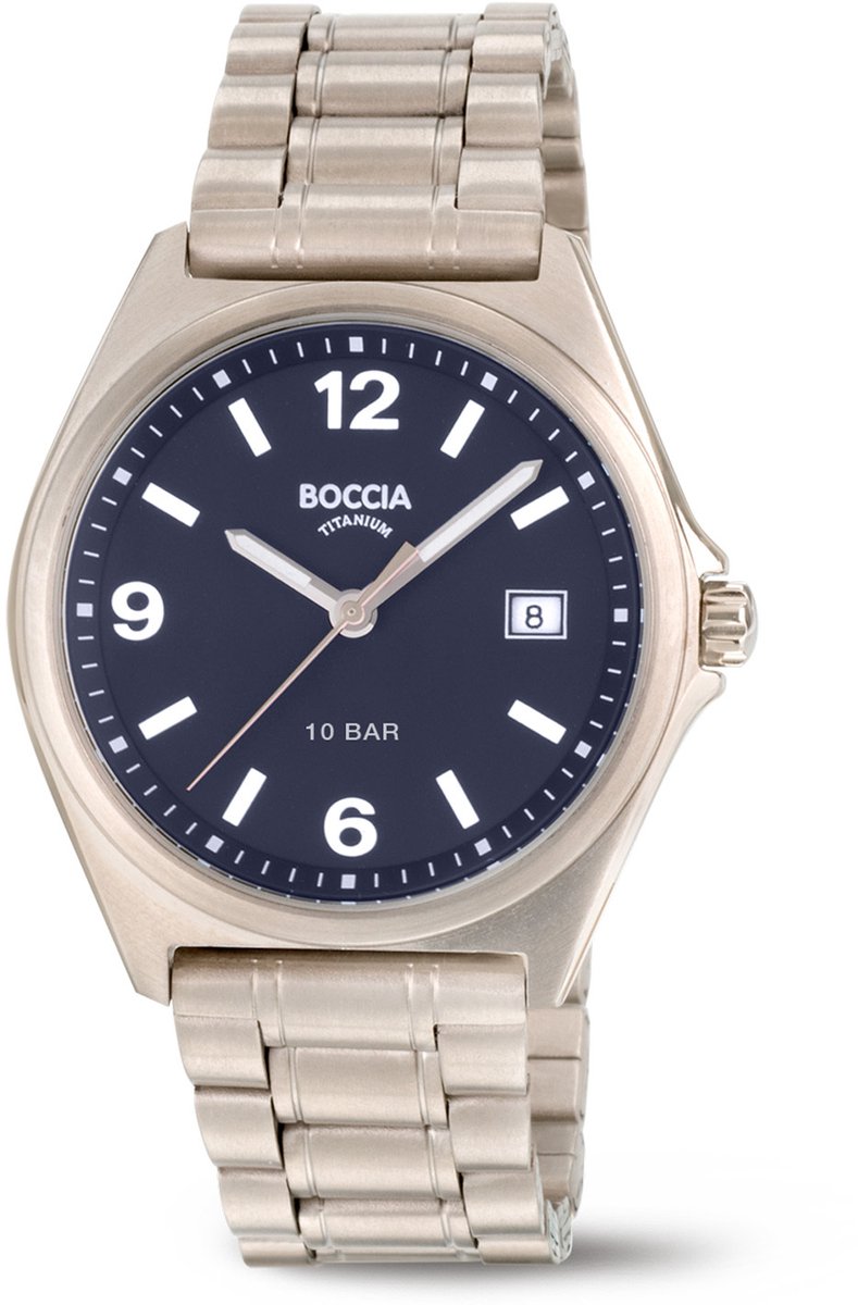 Boccia Titanium 3663-02 Heren Horloge - Mineraalglas - Zilverkleurig - 39 mm breed - Quartz - Vouw-Vlindersluiting - 10 ATM (zwemmen)