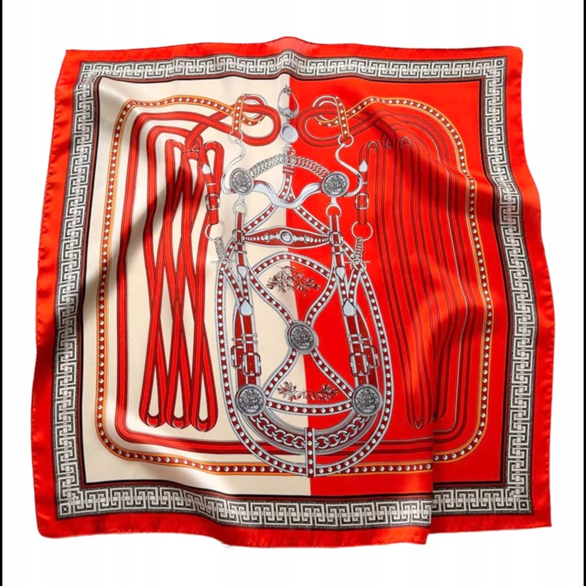 Dames Satine Sjaal 70x70cm - Rood met Grieks Patroon