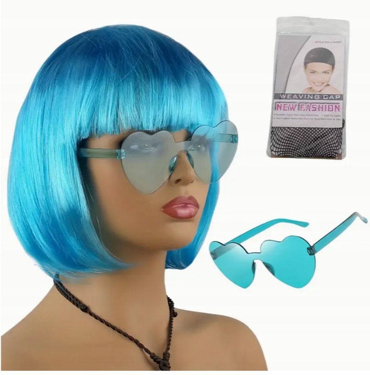 Dames Pruik Blauw Bob Stijl met Bril - Cosplay & Feest
