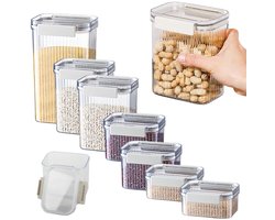 Voorraadpotten - 7 Stuks Voorraadbussen - Voorraadpotten met Luchtdichte Deksels - Kunststof - BPA vrij - Ribbel Design - Stapelbaar