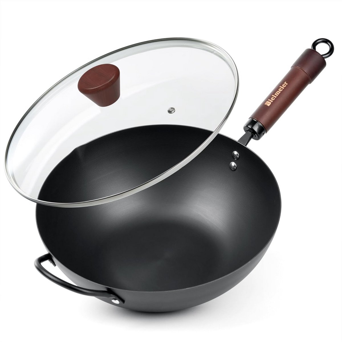Duurzame Wokpan met Deksel - Koolstofstalen Antiaanbak Wok voor Roerbakken
