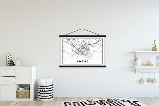 Porte-affiche avec affiche - Affiche scolaire - Carte - Zwolle - Zwart - Wit - 120x80 cm - Lattes noires