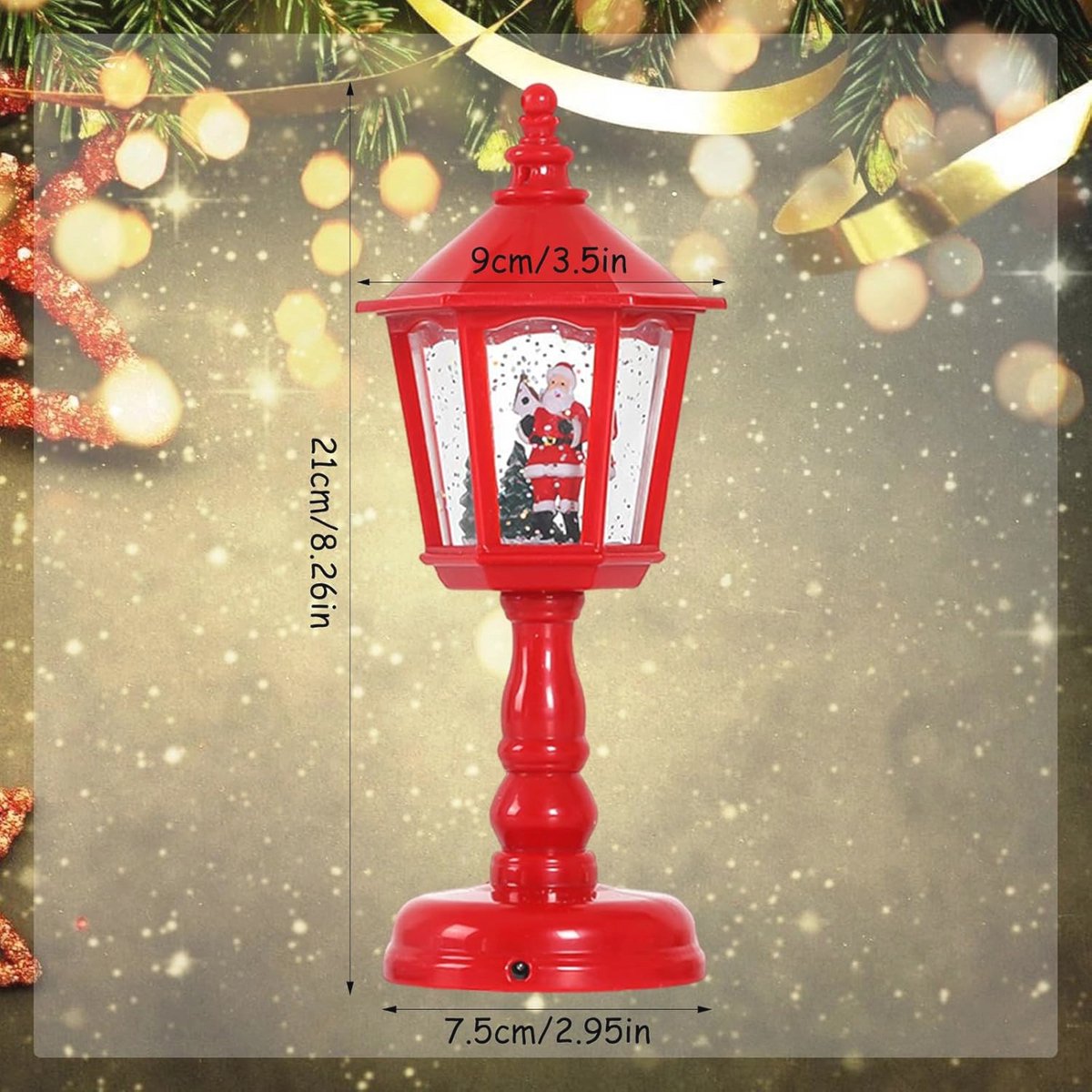 Vintage kerstlantaarn met sneeuwbol en muziek - Decoratieve kerstverlichting voor thuis – foto 3