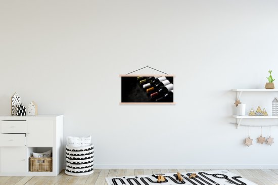 Posterhanger incl. Poster 60x30 cm - Schoolplaat - Wijn - Flessen - Variatie - Smaken - Textielposter - Blanke latten