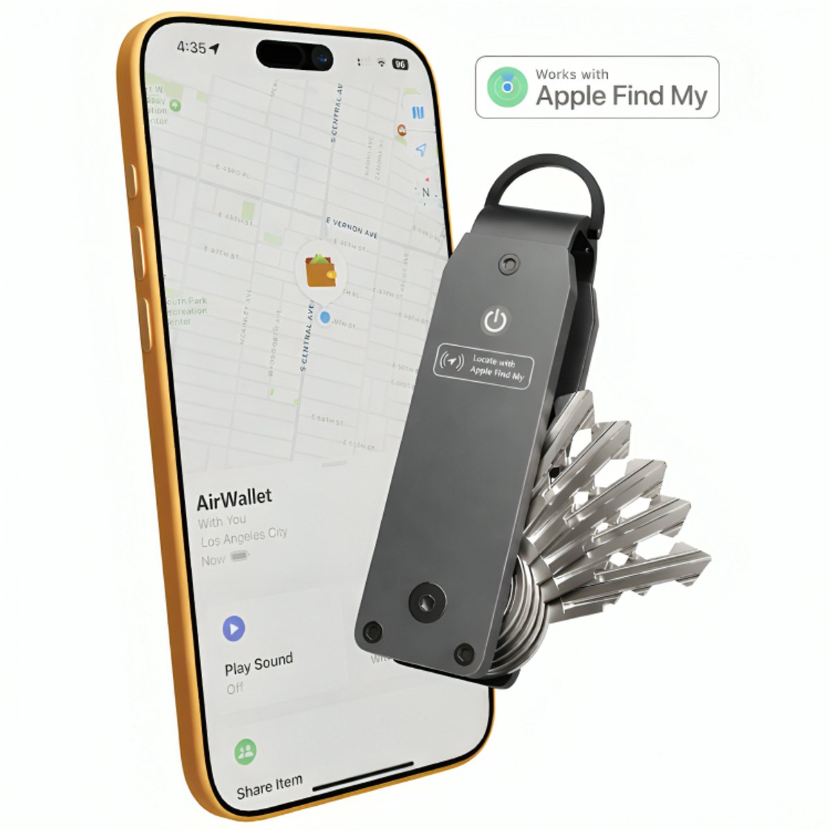 Locatie Tracker - Sleutelhouder – Key Organizer – Aluminium – Werkt met Apple Find My – Bluetooth GPS tracker zonder abonnement - Vervangbare Batterij – Robuust voor Max. 5/6 Sleutels – Inclusief Bevestigingsclip & Minischroevendraaier