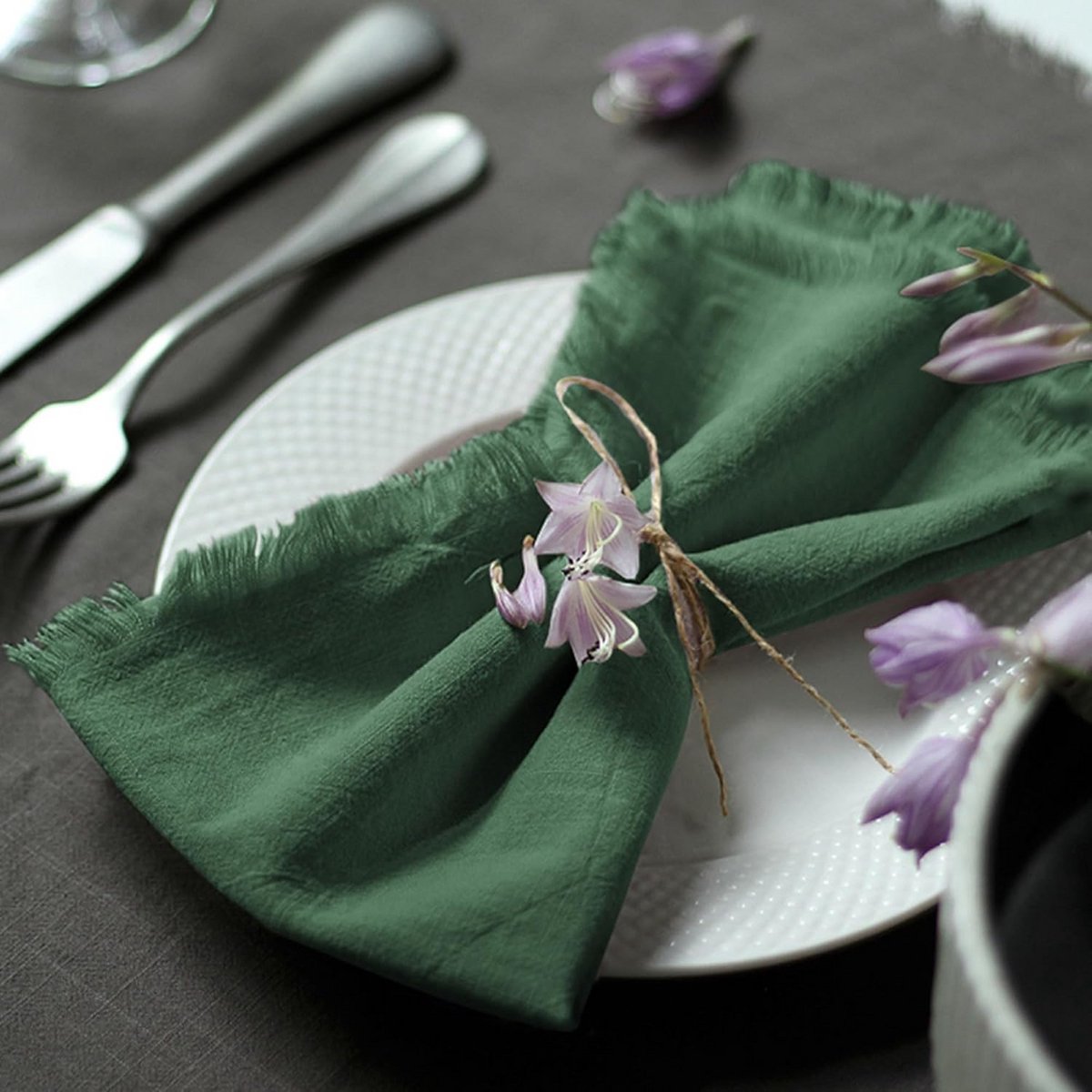 Set van 12 Handgemaakte Katoenen Servetten met Franjes 45x45cm Groen