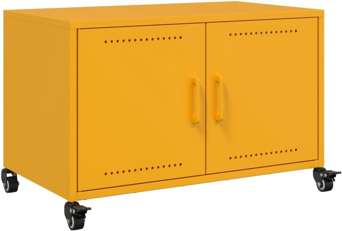 TV kast 68x39x43,5cm staal mosterdgeel