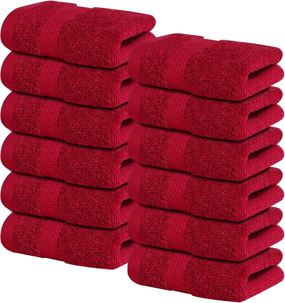 12x Set Zachte Katoenen Washandjes Bordeauxrood - 30x30 cm - Absorberend voor Badkamer, Sp