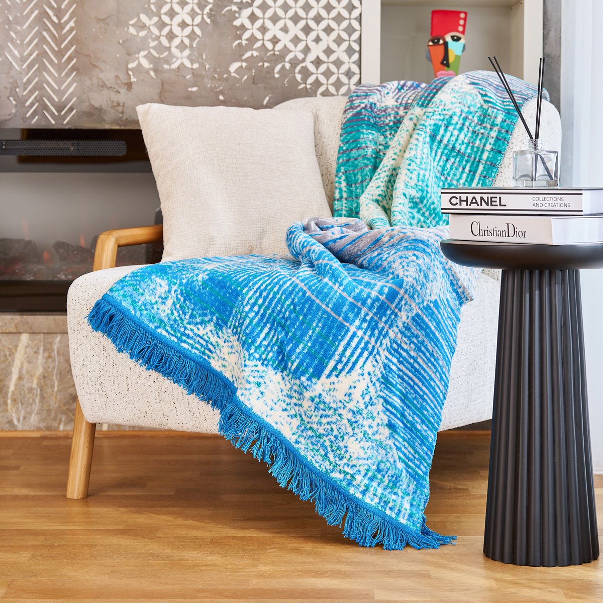 Boraboi® Katoenen Deken- 150x200 cm ,(Blauw,groen,wit) 500 GSM – Ademend & Zacht – Dubbelzijdig – Vier Seizoenen