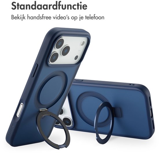 Blauw hoesje met ringstandaard voor iPhone, ideaal voor handsfree video's