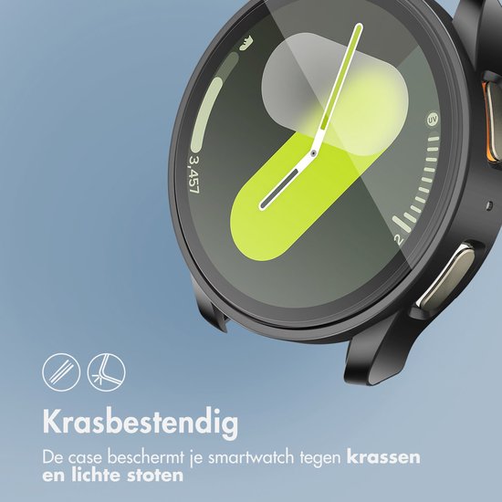 Zwarte smartwatch case, krasbestendig, beschermt tegen krassen en stoten.