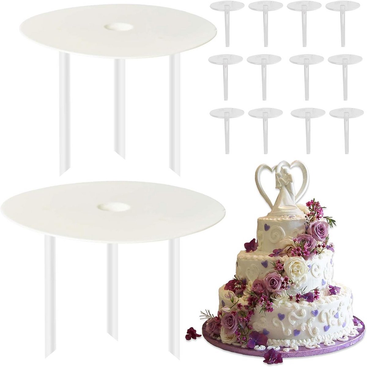 Taartstandaard 2 Etages Set: Taartsteunen & Steunpluggen voor Gelaagde Cakes Decoratie