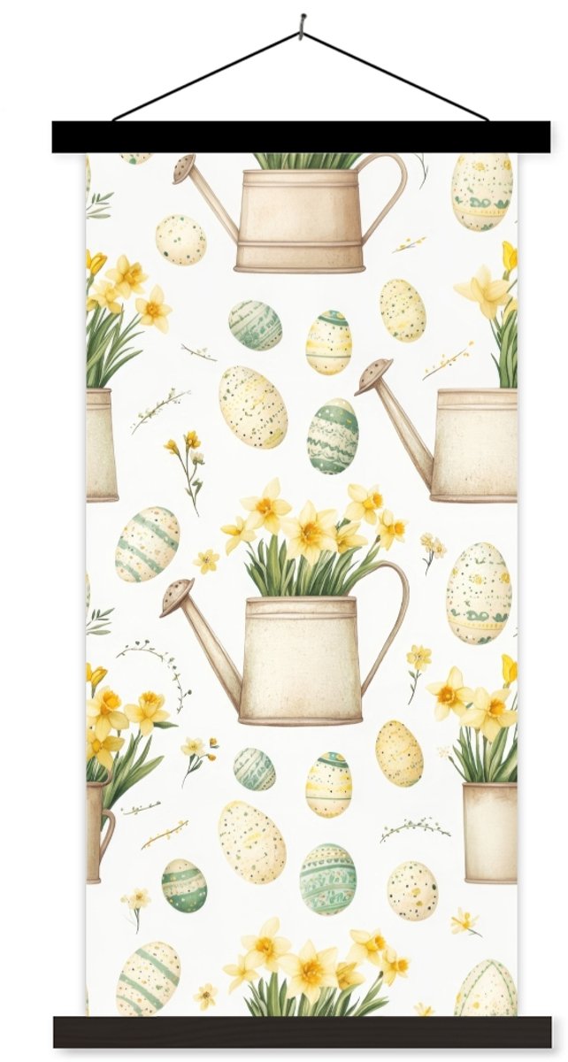 Posterhanger incl. Poster 90x180 cm - Schoolplaat - Gieter - Bloemen - Eieren - Textielpos