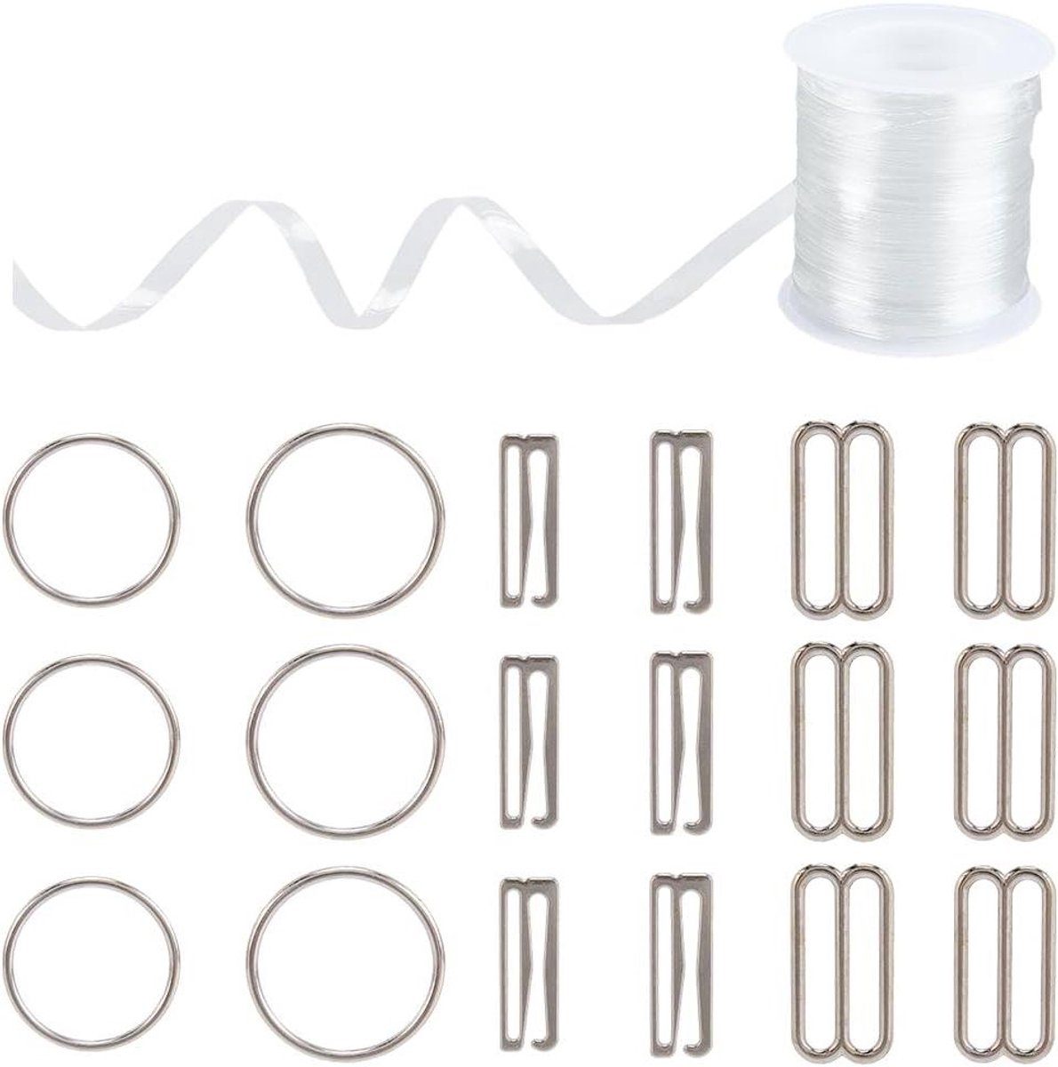 VVGoods - Elastische beha-bandjes van TPU, 20 m lang, 6 mm breed, verstelbaar met 36 metalen haken, voor naaien en creatieve vrije tijd