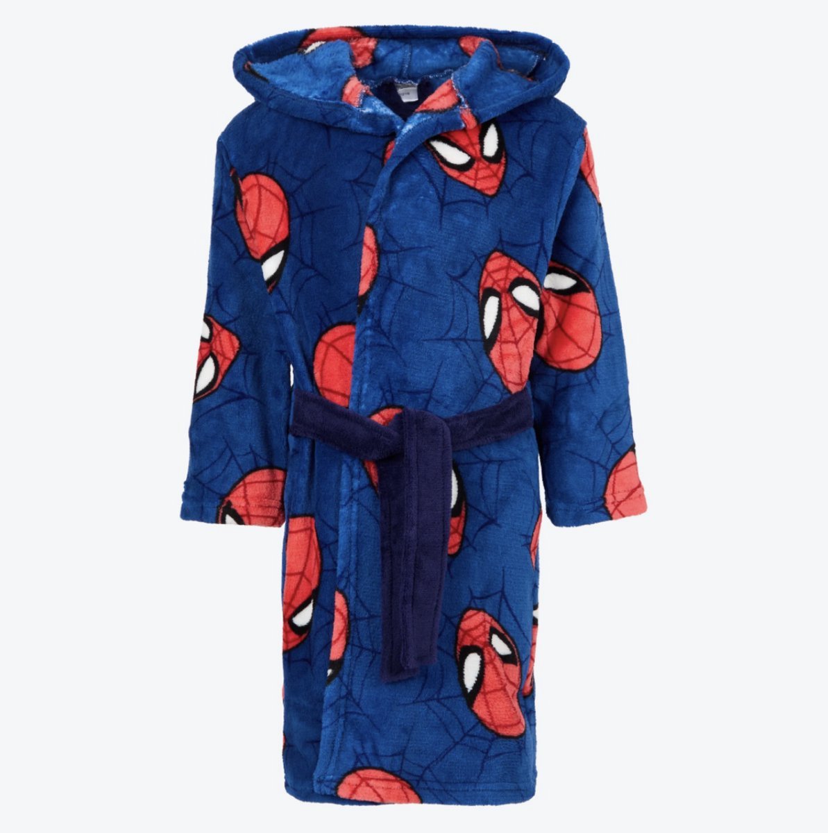 Spiderman badjas - fleece - capuchon - kamerjas - ochtendjas - duster - blauw - maat 98/104 - 3/4 jaar