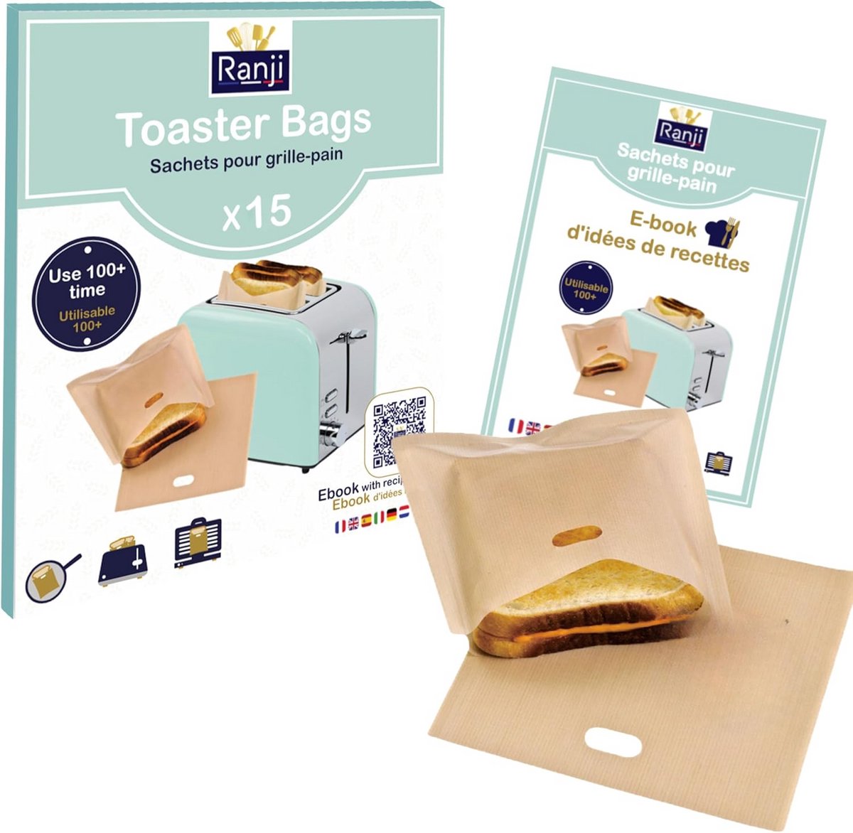 15x Herbruikbare Broodroosterzakjes voor Sandwiches en Panini - Hittebestendig tot 260°C