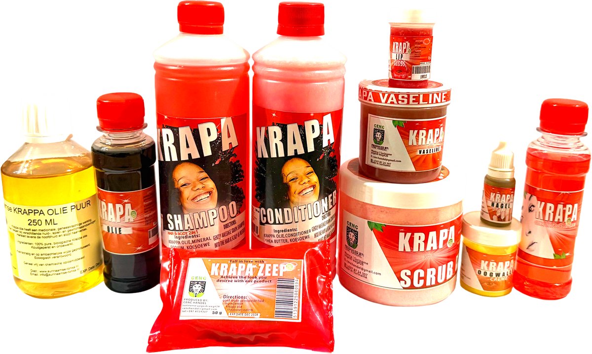 Krappa Voordeelpakket XL – Complete natuurlijke haar- & huidverzorging – Suriname