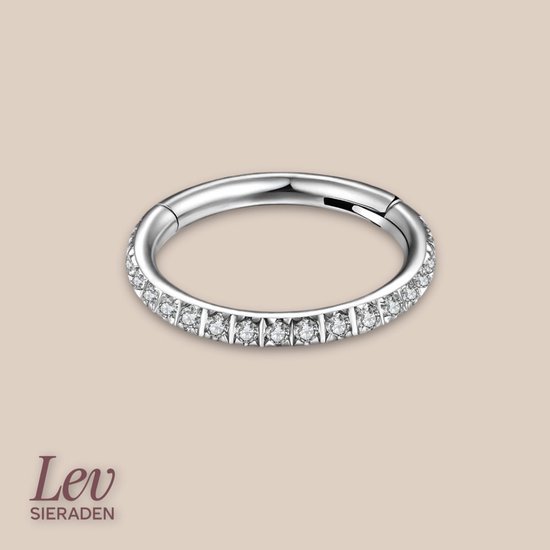Lev Sieraden - Ring Titanium couleur Argent avec pierres Zirconia 0.8x6 mm - Piercing - piercing nasal - piercing tragus - Piercing auriculaire - Ring Segment mamelon nombril