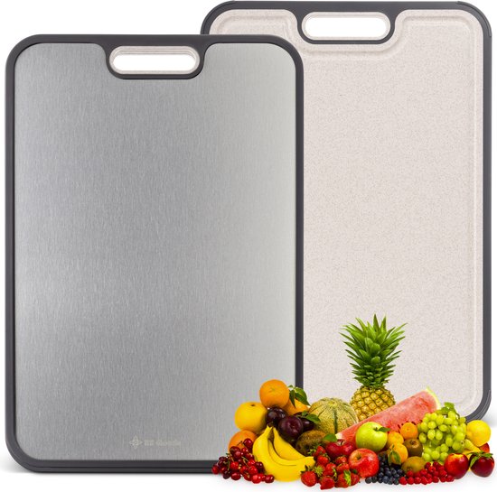 Titanium Snijplank - Dubbelzijdig Ontwerp - Antibacterieel - PFAS Vrij - Vermijd Microplastics - Met Raspfunctie & Sapgeul - Snijplanken - 39 x 27 cm
