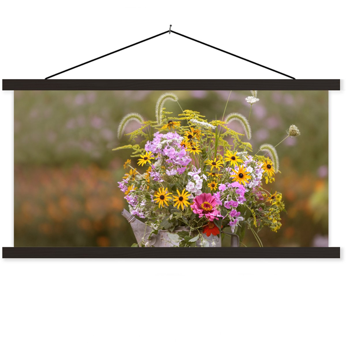 Posterhanger incl. Poster 120x60 cm - Schoolplaat - Bloemen - Gieter - Kleur - Textielpost