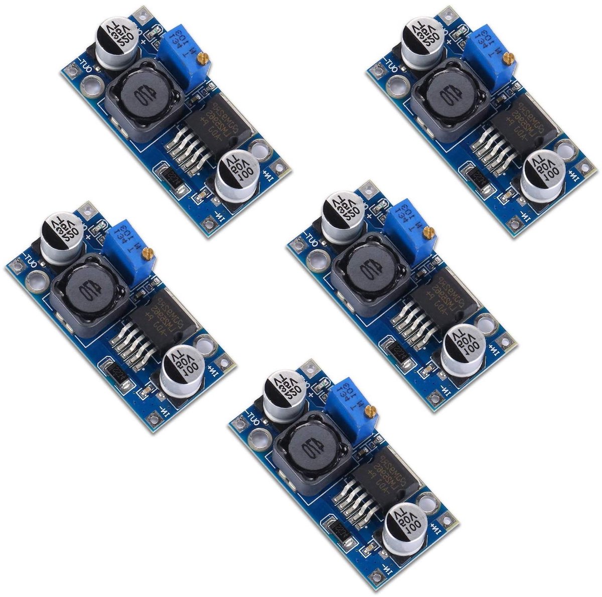 Allecta - Hoogrenderende 5-pack spanningsregelaars, DC naar DC-converter, instelbaar, 5,3-40V naar 0,1-35V.