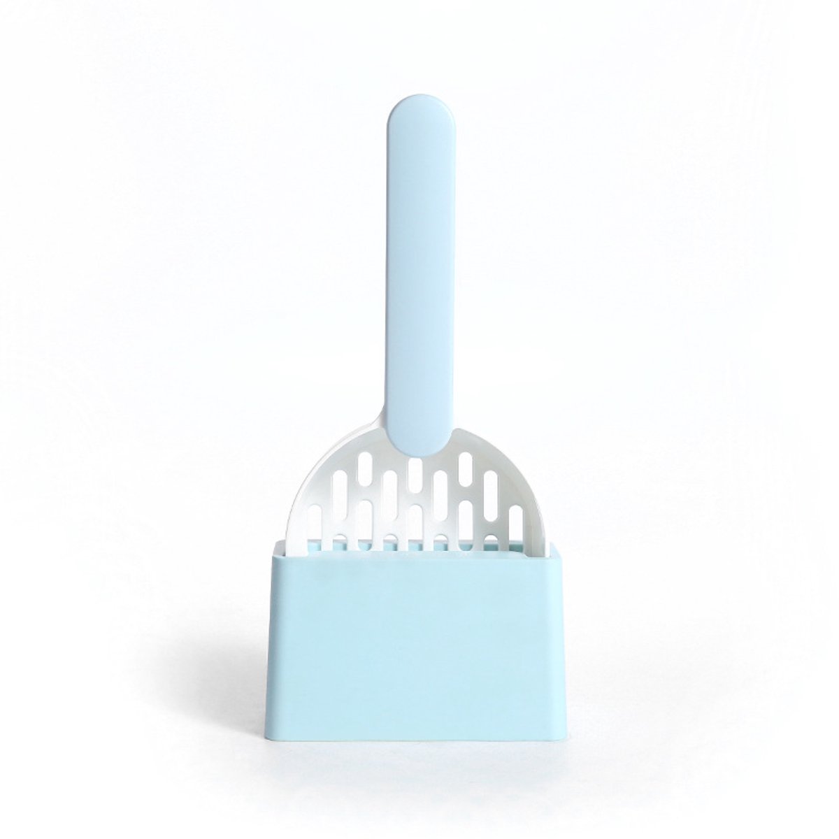 Kattenbakschep - voor Kattenbakvulling en Kattengrit – Kattenschep – Opbergbasis - Fijnmazig filter - ABS - Reinigingsgereedschap voor huisdieren - Gemakkelijk af te spoelen - Wit en blauw