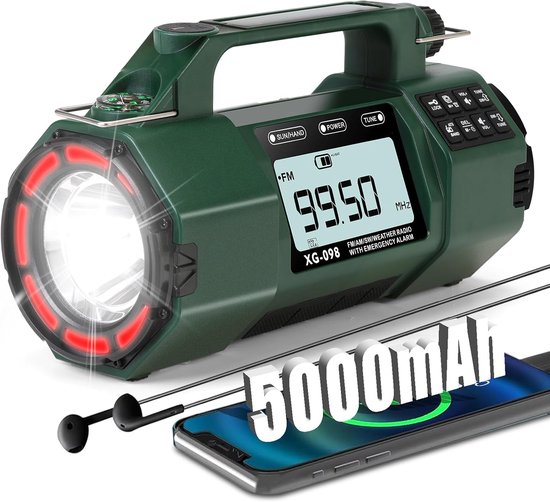 NOAA Weerradio, noodhandzwengelradio met zonnelader, draagbare batterij aangedreven AM FM kortegolfradio met LED-zaklamp, USB-oplader, oordopjesaansluiting, SOS-waarschuwing voor thuis survival NOAA Weerradio, noodhandzwengelradio met zonnelader, draagbare batterij aangedreven AM FM kortegolfradio met LED-zaklamp, USB-oplader, oordopjesaansluiting, SOS-waarschuwing voor thuis survival