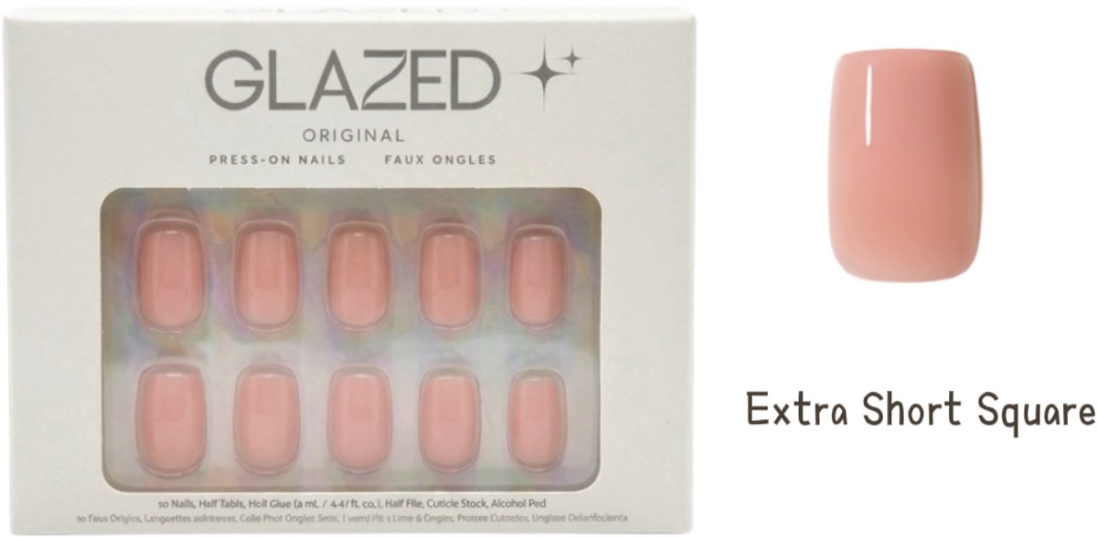 Glazed Original - Press On Nails - Jelly Nude - Extra Short Square - 30 Nagels