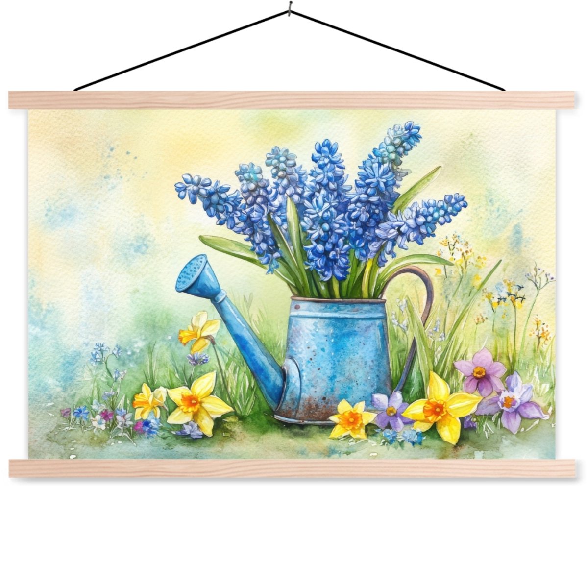 Posterhanger incl. Poster 90x60 cm - Schoolplaat - Gieter - Lavendel - Bloesems - Textielp