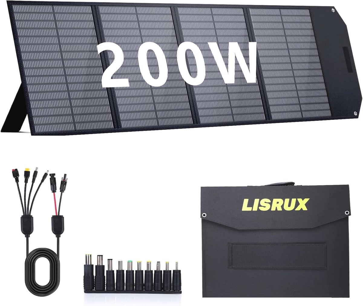 Draagbaar Zonnepaneel 200W - Opvouwbare Monokristallijn Zonnelader met QC3.0 USB-A & Type-C - IP67 Waterdicht voor Camping en Off Grid Leven
