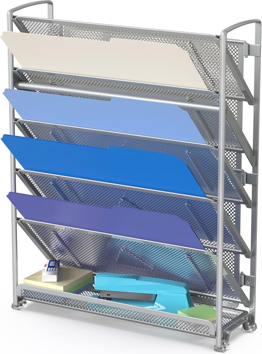 Zeslaags Wandmontage Documenten Organizer - Brievenlade in Zilver