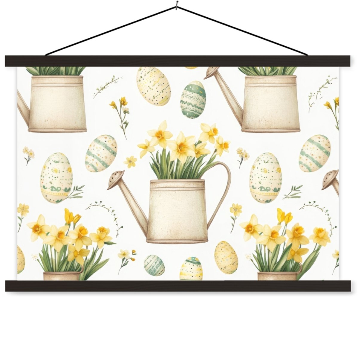 Posterhanger incl. Poster 120x80 cm - Schoolplaat - Gieter - Bloemen - Eieren - Textielpos