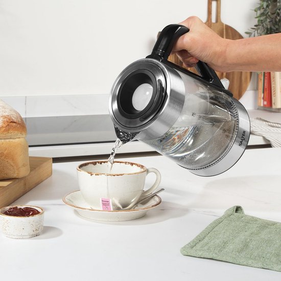 Livoo - Glazen waterkoker - roestvrij staal en borosilicaatglas, 1,7 l, 2200 W, blauwe achtergrondverlichting Livoo - Glazen waterkoker - roestvrij staal en borosilicaatglas, 1,7 l, 2200 W, blauwe achtergrondverlichting