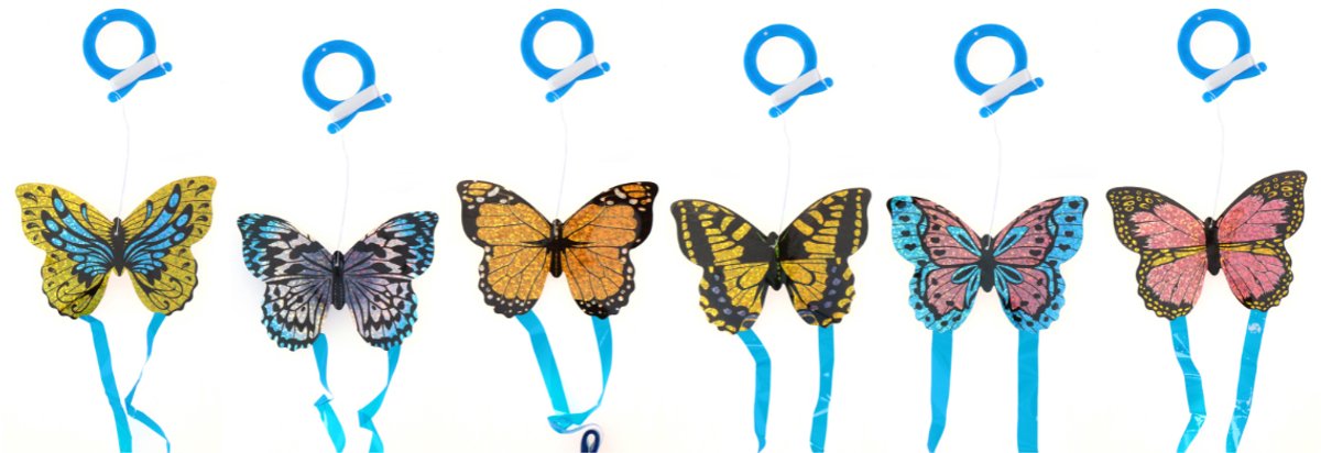 Eddy Toys Vlieger 10 cm - Kite met 6 Meter Vliegerlijn - Vlinder Vlieger voor Kinderen - Vlieger met Handhouder - Assorti Designs - 1 Willekeurige Kleur