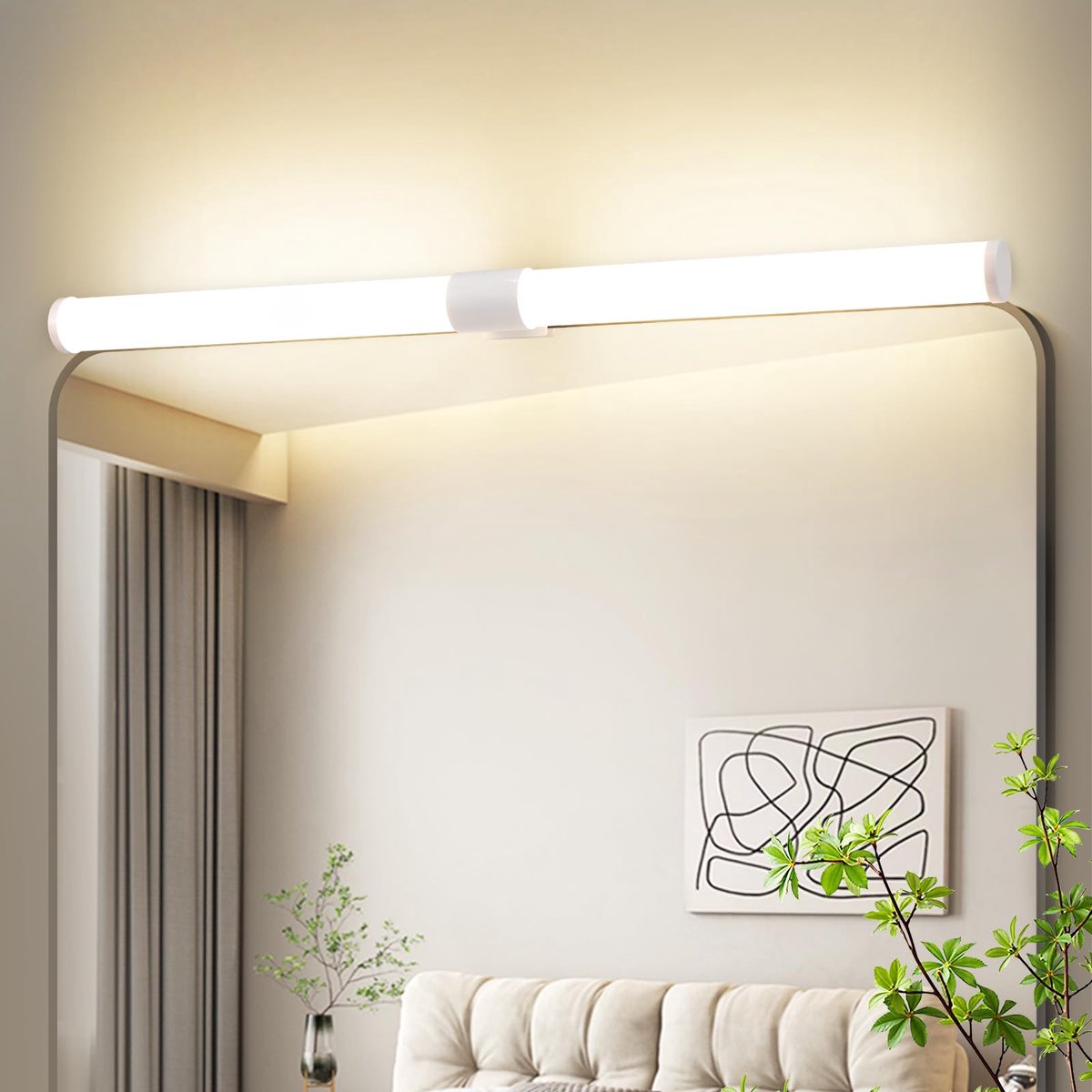 Glitzerlife Wandspots - Wandlamp voor badkamer - IP44 waterdicht - 8W 4000K neutraal wit - Polycarbonaat materiaal - Modern design - Ø40cm - Wit Wit-60cm