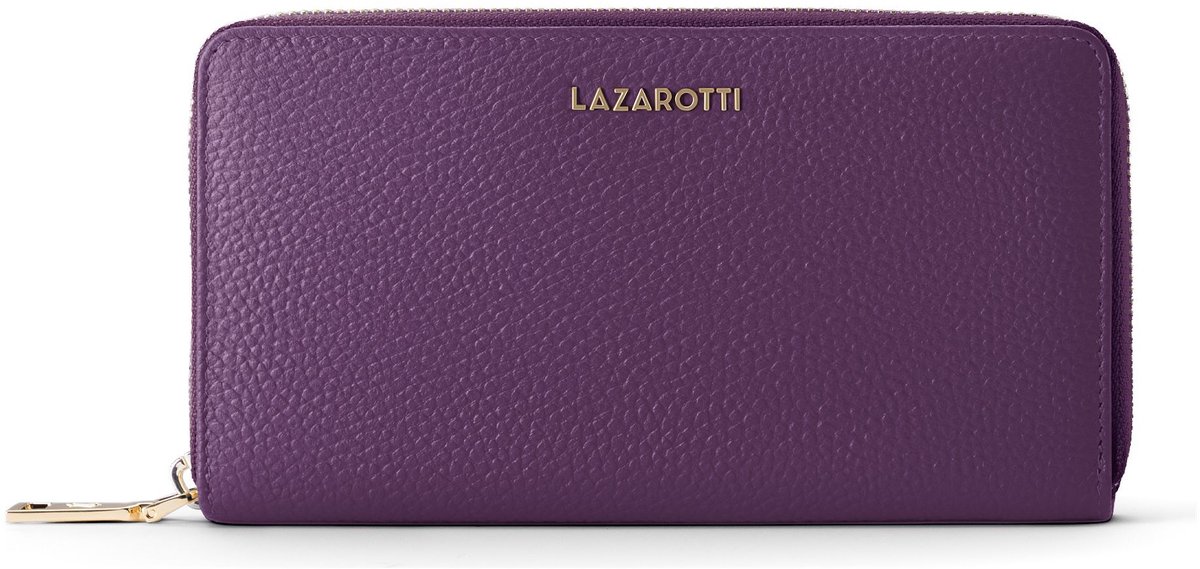 Lazarotti Leren portemonnee Bologna Leather Zip Around Wallet With 16 Card Slots Purple paars