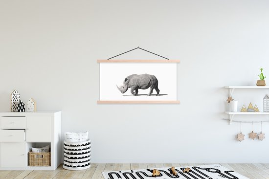 Porte-affiche avec affiche - Affiche scolaire - Rhinocéros - Animaux - Wit - 120x60 cm - lattes vierges