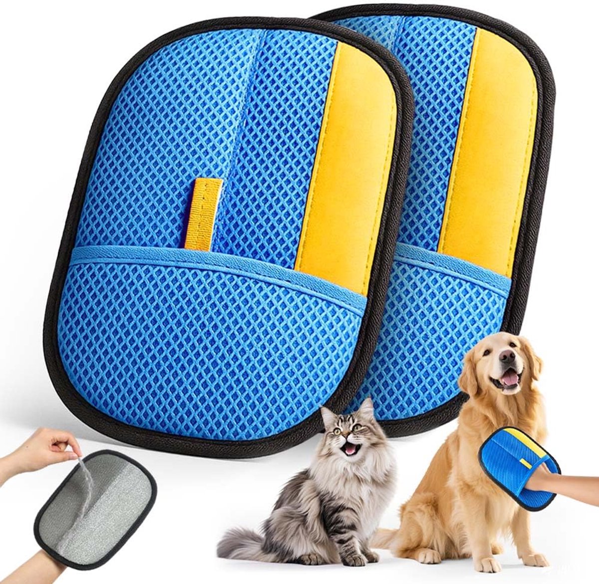 2 paar-handschoenen - Antistatische handschoenen voor het verwijderen van dierenharen - Extra groot en verdikt - Voor het verwijderen van dierenharen van meubels en kleding - Geschikt voor katten en honden - Herbruikbaar - blauw