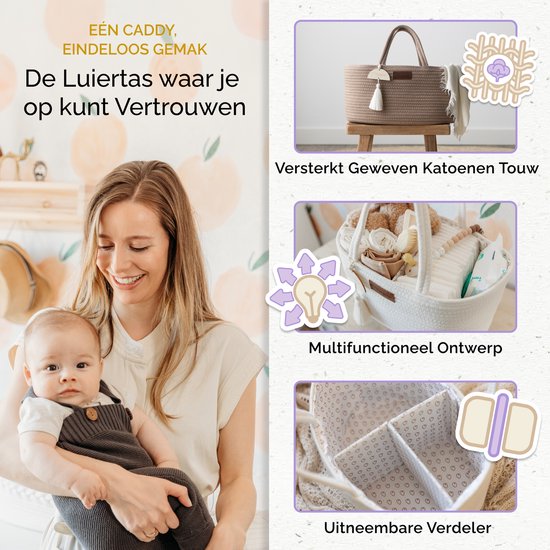 Yunioo Commodemandje en Luiertas - Luiermand voor Baby Kamer - Luier Mand Organizer - Opbergmand kinderkamer - Speelgoedmand - Bruin