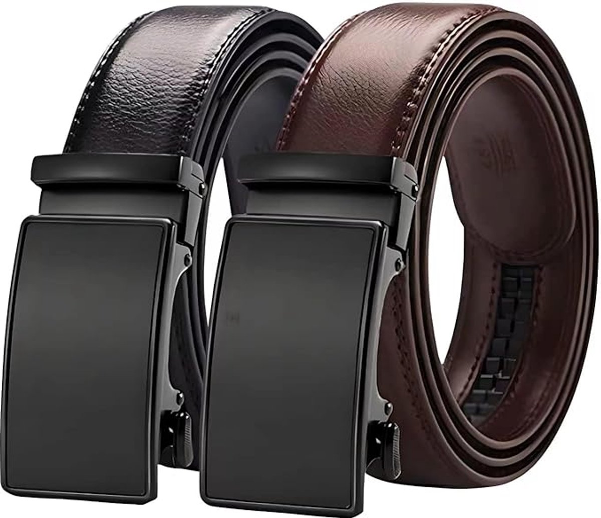 OIMG Heren Riem - 2 stuks - 130cm - Leren Riem - Verstelbaar - Zonder Gaatjes - Inkortbaar - Broekriem - Pantalon/Jeans Broekriem - Cadeau Mannen - zwart/bruin