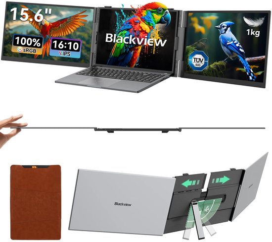 Blackview DCM8 Portable Monitor - 15.3 Inch Dubbel Scherm - 100% sRGB Draagbare Monitor voor Laptop 13"-17,3" - Laptop Scherm Uitbreider - Extra scherm laptop - Plug & Play - Geschikt voor pc, laptop, Xbox, PS3/4/5, schakelaar - Grijs