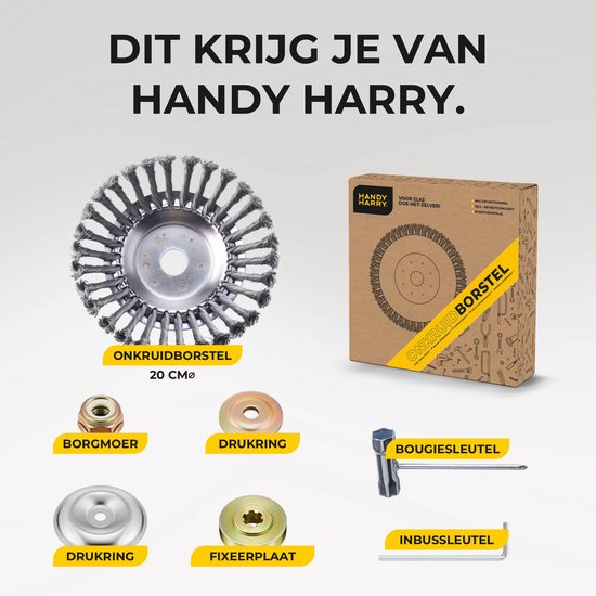 HANDY HARRY® Universele Onkruidborstel - Ø20 cm - Voor Bosmaaiers & Trimmers - Inclusief Montageset - Gehard Staal - Voegenborstel - Oppervlaktebehandeling - Roest & Vuil Verwijderen van Merkloos	 — afbeelding 5